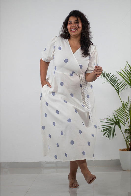 Plus White Achkan Style Cotton Dress