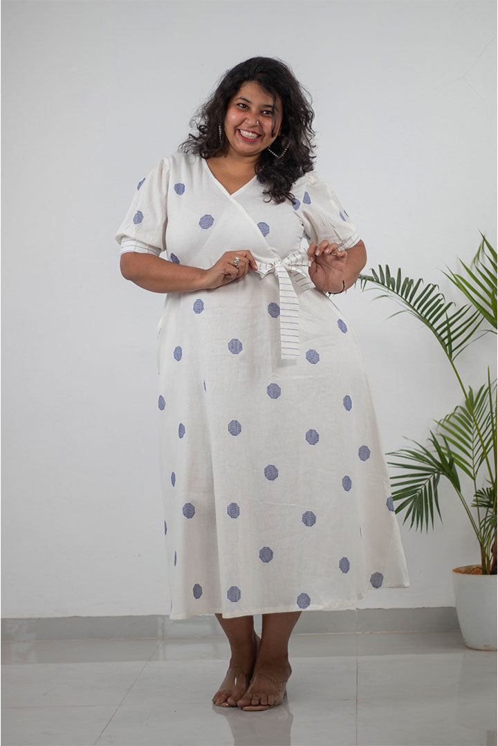 Plus White Achkan Style Cotton Dress