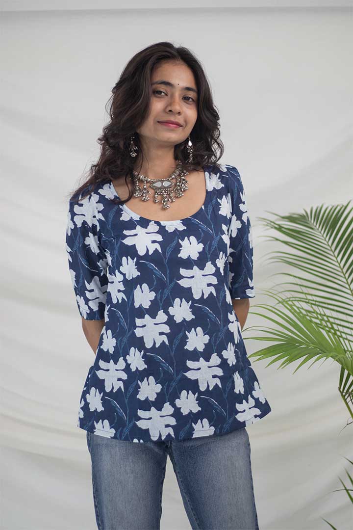 Blue Floral Cotton Top
