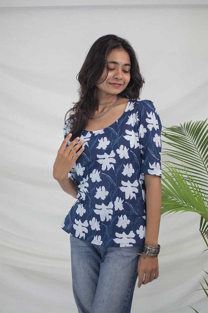 Blue Floral Cotton Top