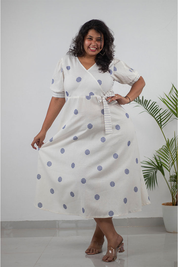 Plus White Achkan Style Cotton Dress