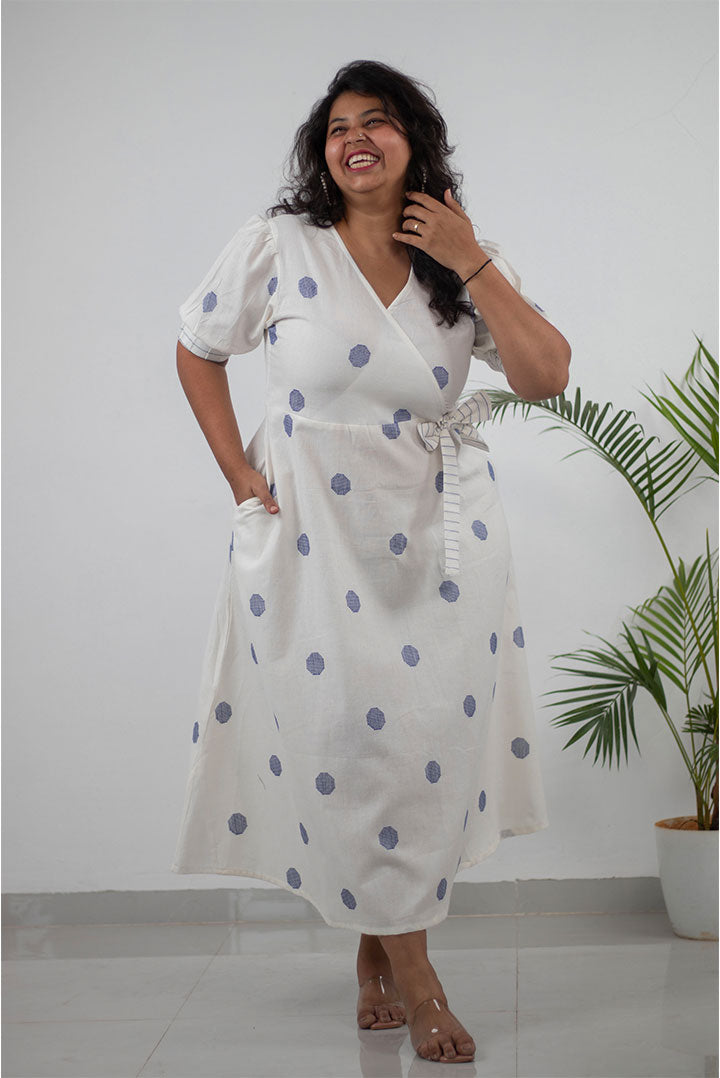Plus White Achkan Style Cotton Dress