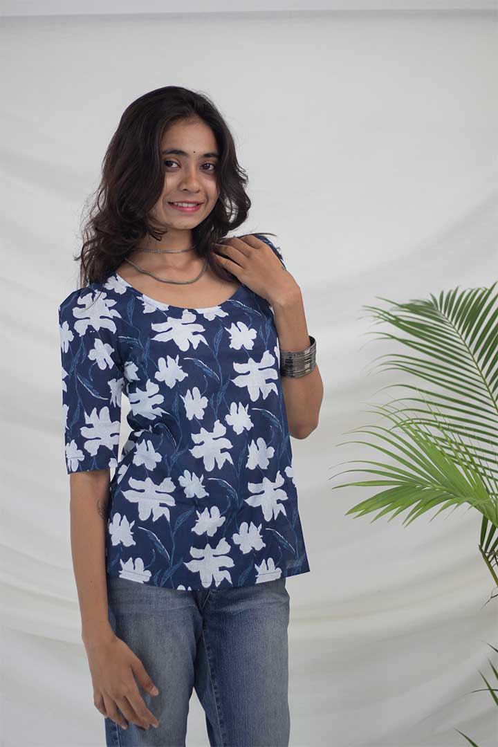 Blue Floral Cotton Top