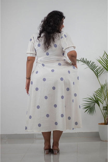 Plus White Achkan Style Cotton Dress