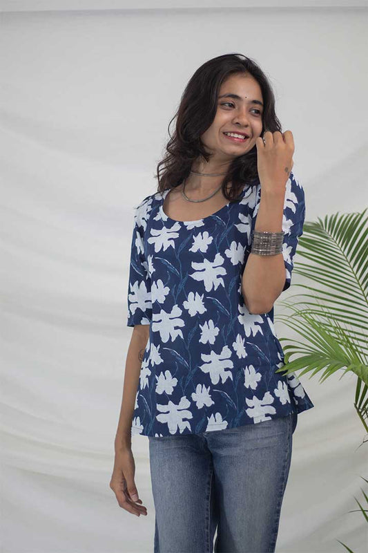 Blue Floral Cotton Top