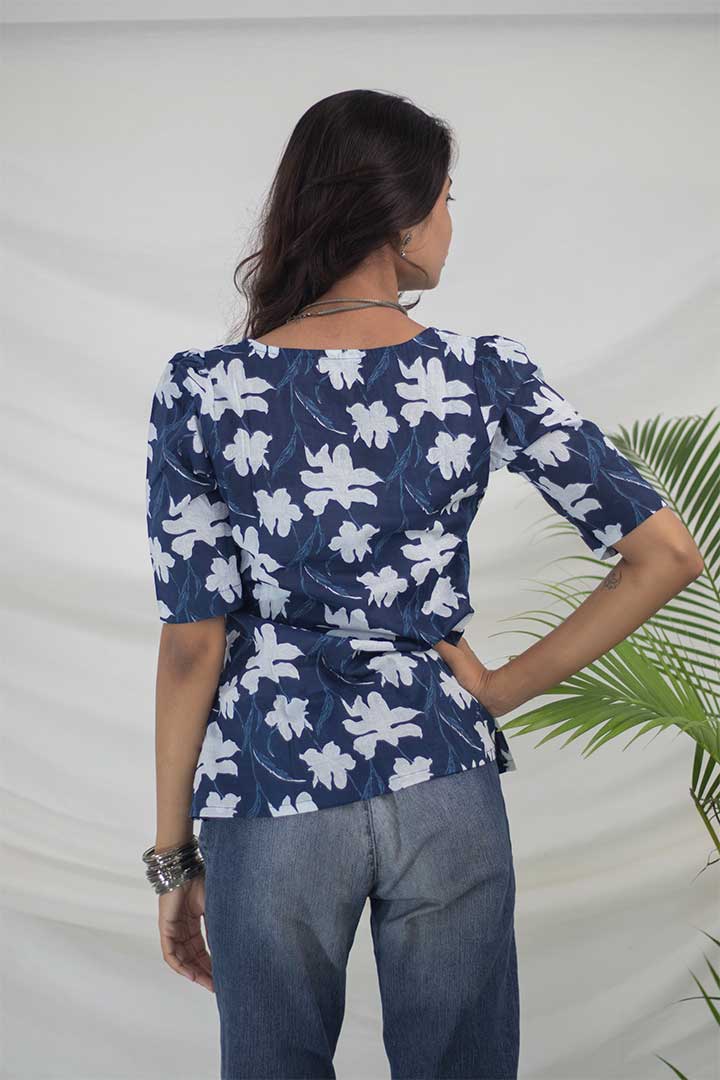Blue Floral Cotton Top