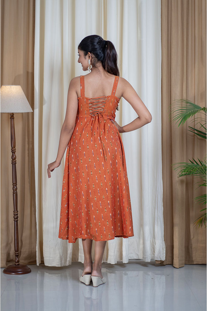 Ikhat Orange Strap lacy Back Dress