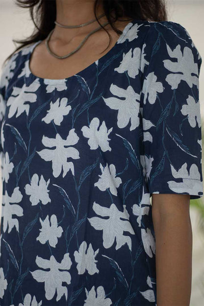 Blue Floral Cotton Top