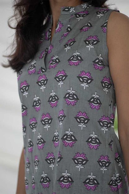 Grey V-Neck Cotton Top