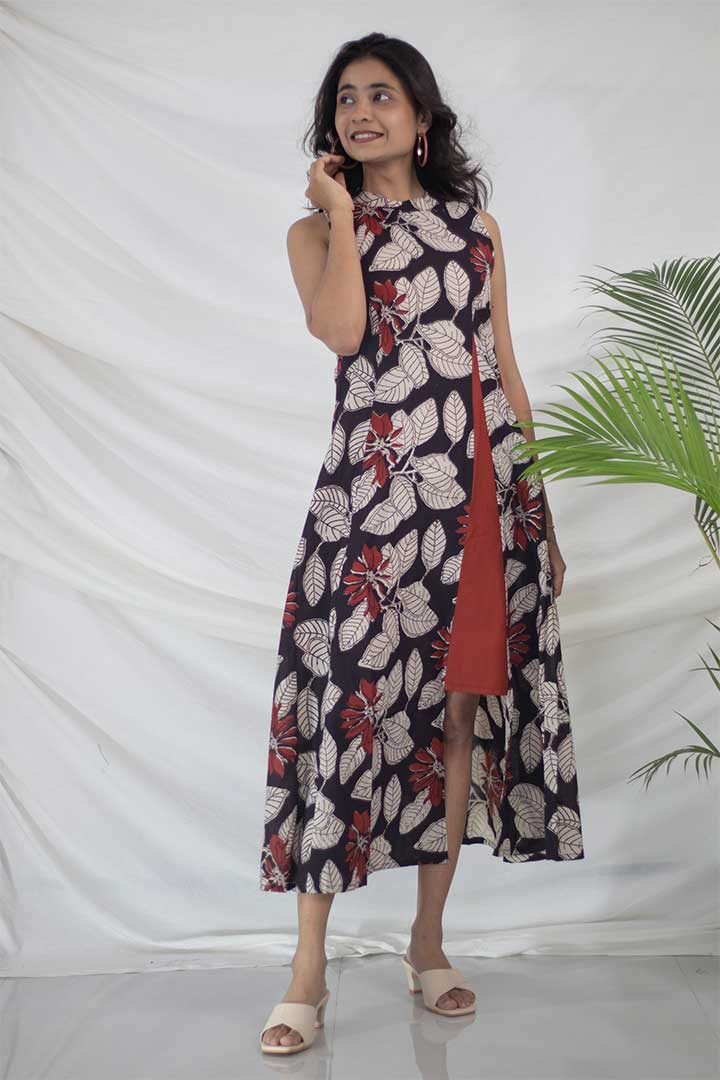 Cotton Block Print high neck Dress