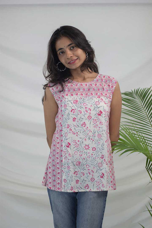 White Floral Cotton Top