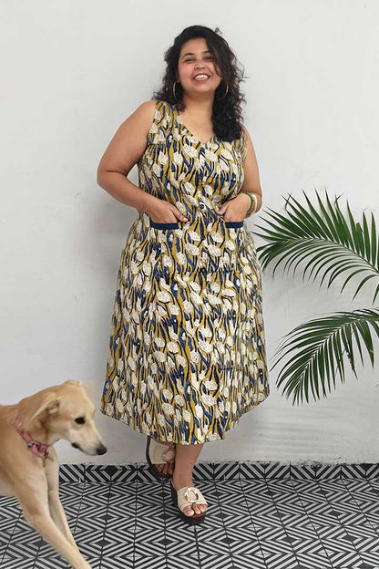 Block Printed Front Pocket Dress