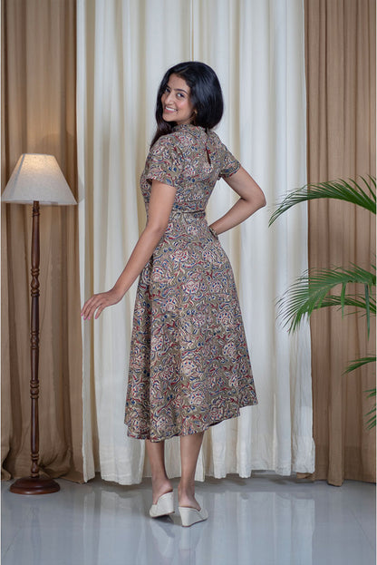 Kalamakri Hand Printed Polo Neck Cotton Dress