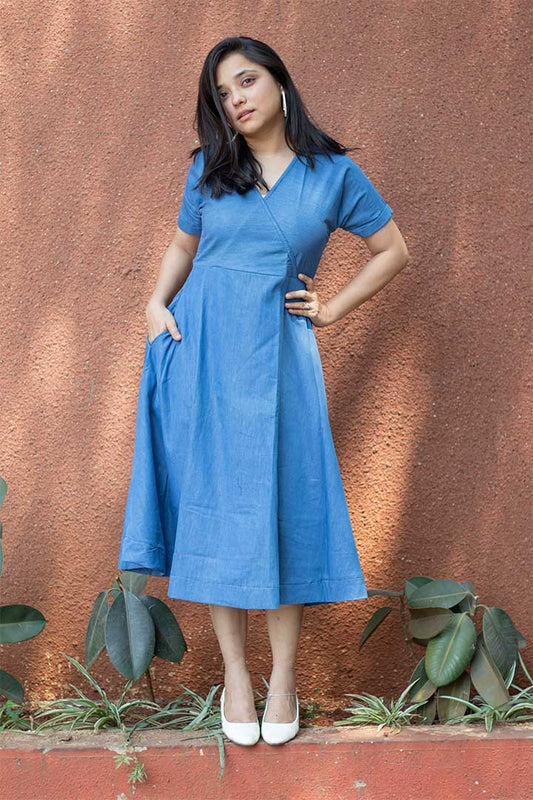 Denim Blue V-neck Dress