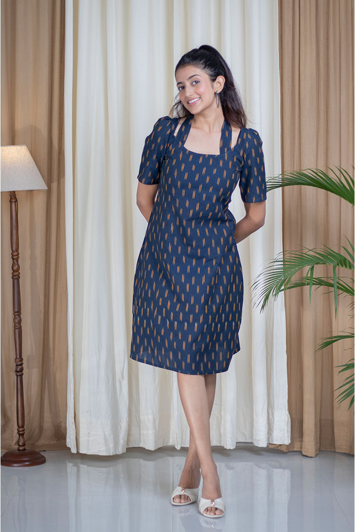 Ikhat Blue Halter Style Cotton Dress
