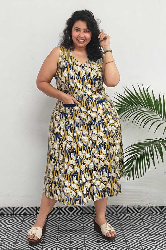 Block Printed Front Pocket Dress