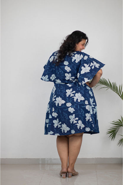 Plus Indigo Floral Butterfly Cotton Dress