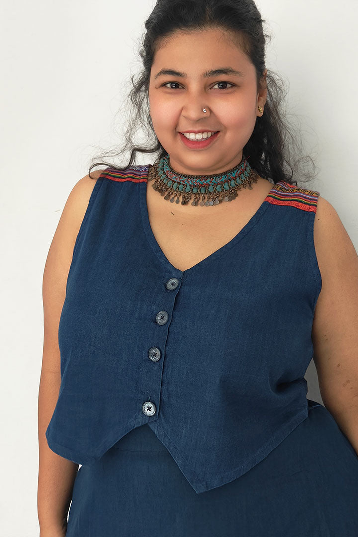 Plus Denim Vest Cord Set