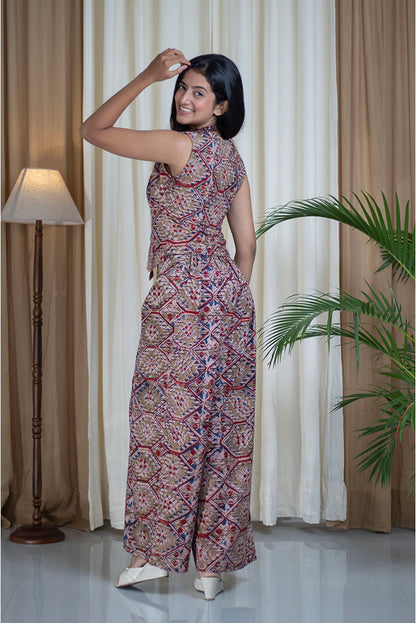 Kalamkari Block Printed Vest Style Cotton Cord Set