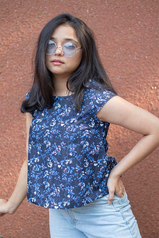 Denim Floral Top