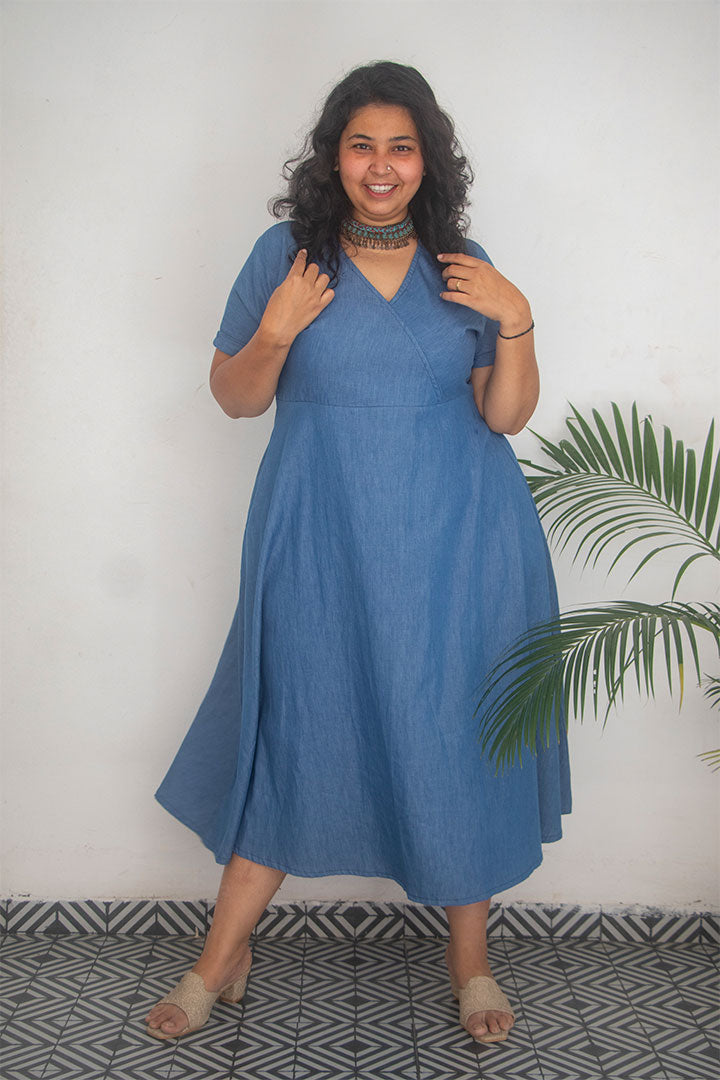 Plus Denim Blue V-Neck Dress