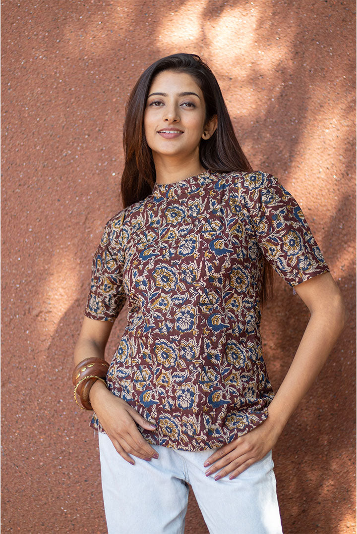 Cotton Top brown kalamkari print