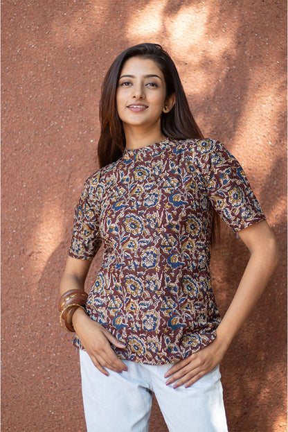 Cotton Top brown kalamkari print