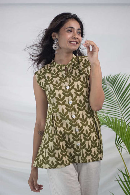 Chinese Collar Show Button Placket Top