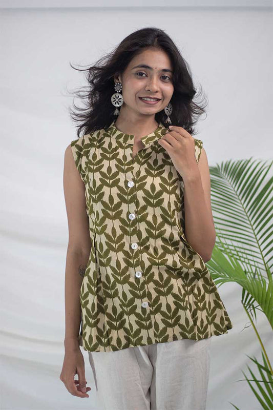 Chinese Collar Show Button Placket Top