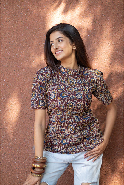 Cotton Top brown kalamkari print