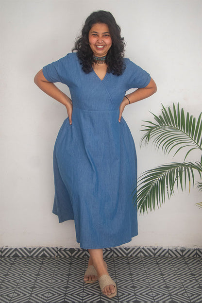 Plus Denim Blue V-Neck Dress