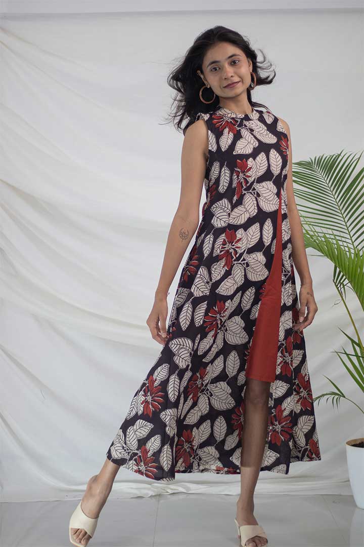 Cotton Block Print high neck Dress