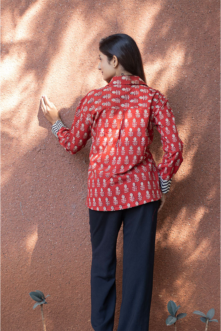 Rust Block printed Cotton Shirt