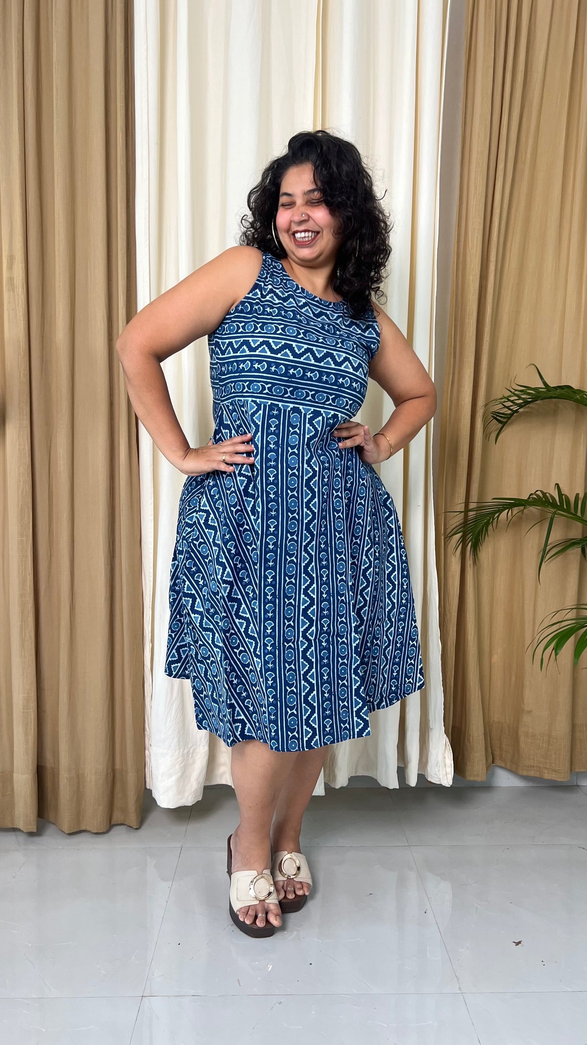 Indigo Fit & Flare Cotton Dress