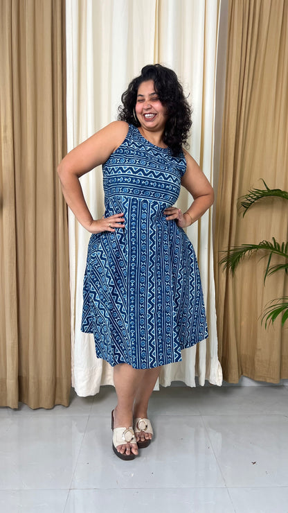 Indigo Fit & Flare Cotton Dress