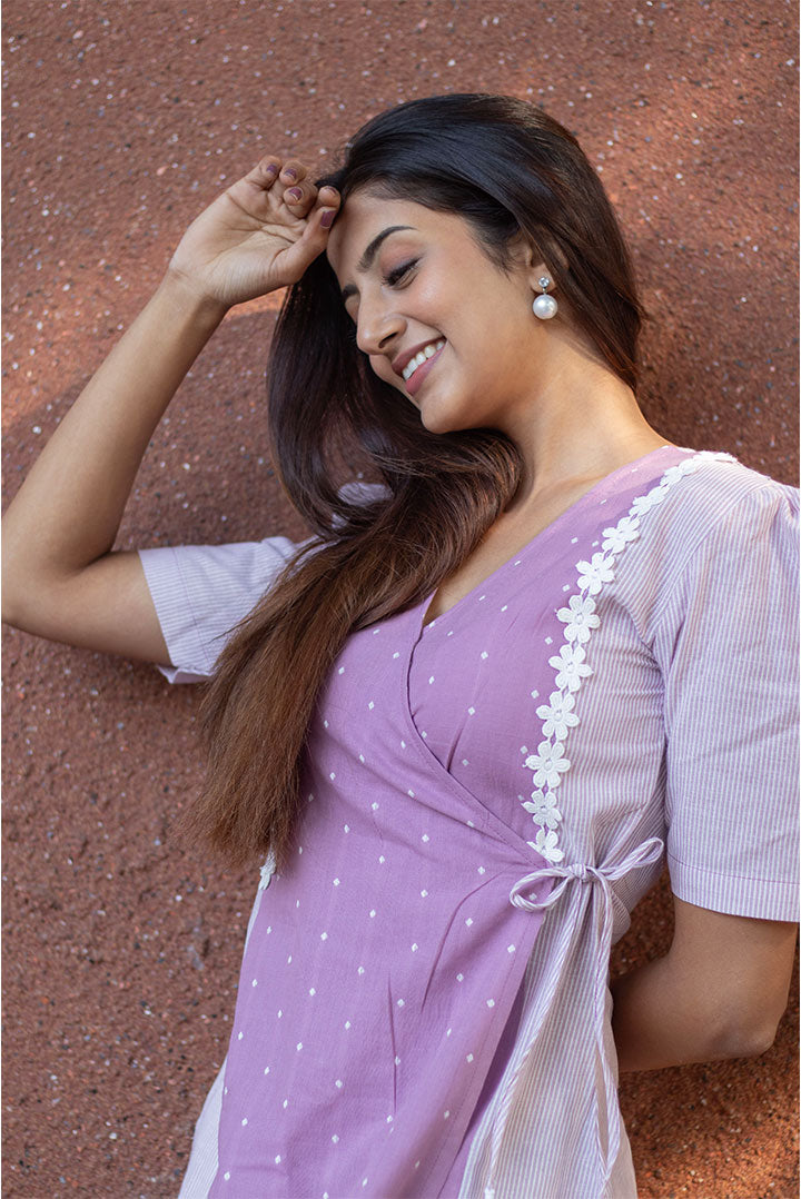Lailac Lacy Wrap Style Cotton Dress
