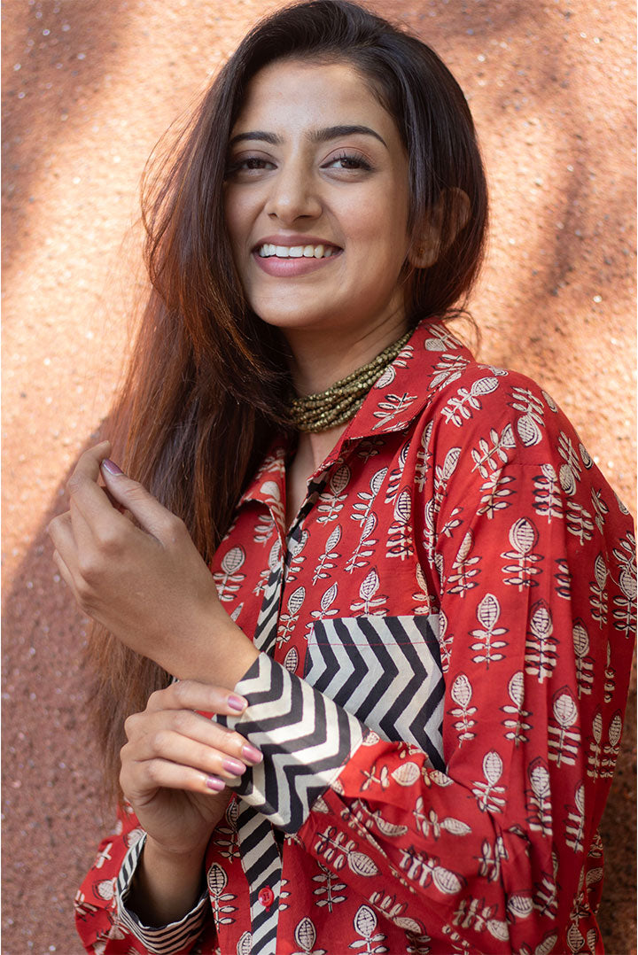 Rust Block printed Cotton Shirt