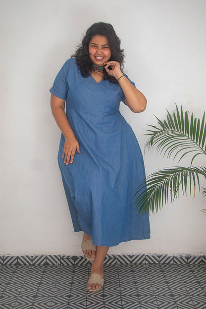 Plus Denim Blue V-Neck Dress