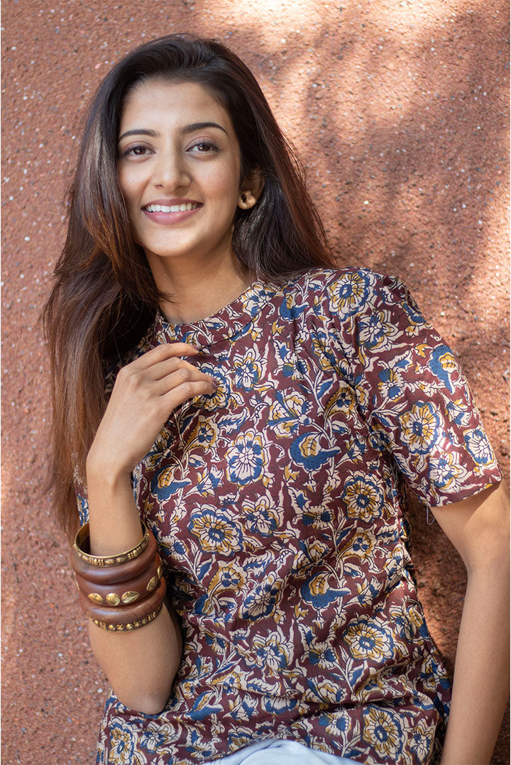 Cotton Top brown kalamkari print