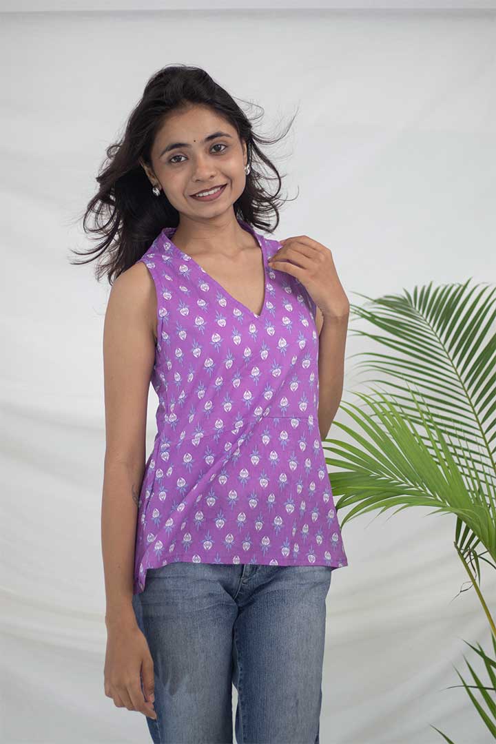 Purple FLoral V-Neck Top