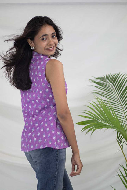 Purple FLoral V-Neck Top