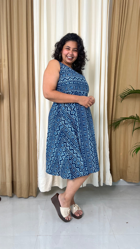 Indigo Fit & Flare Cotton Dress