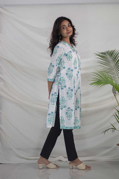 White Printed Cotton Kurti