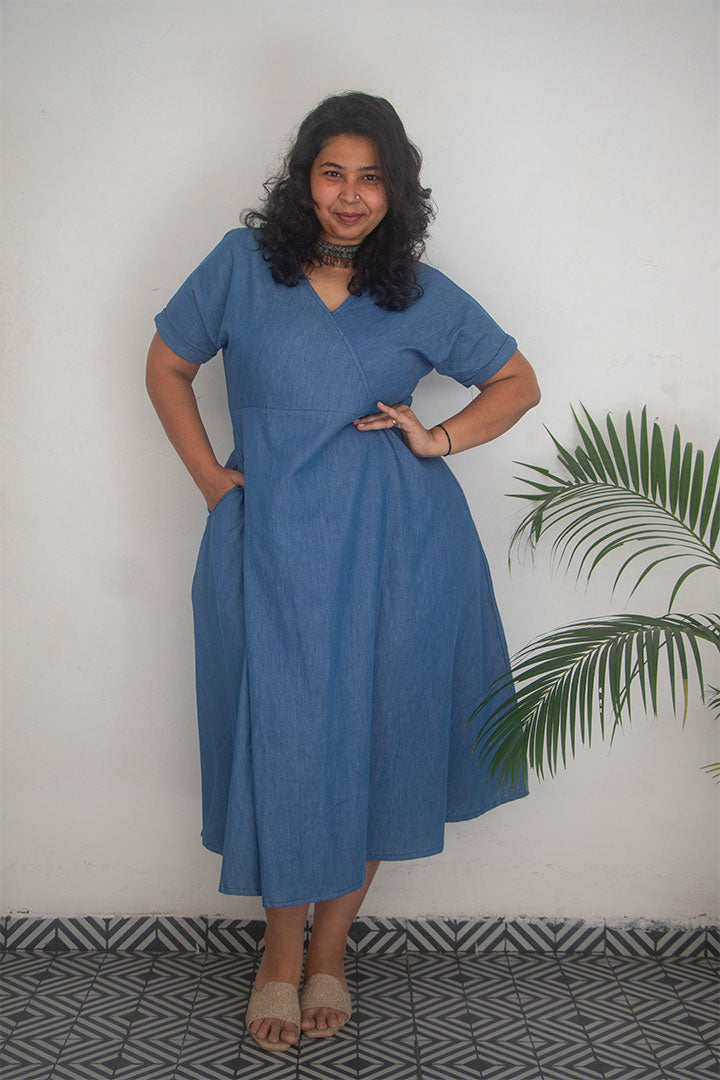 Plus Denim Blue V-Neck Dress