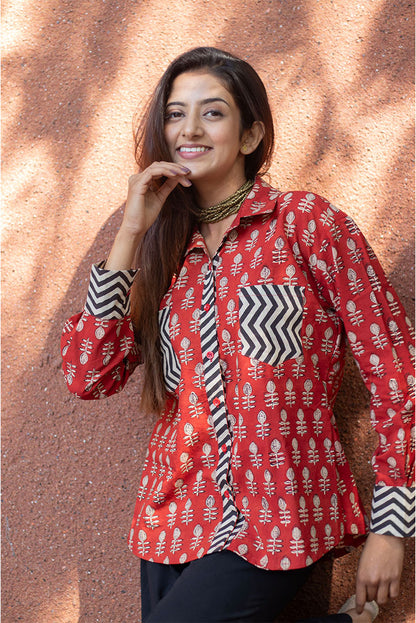 Rust Block printed Cotton Shirt