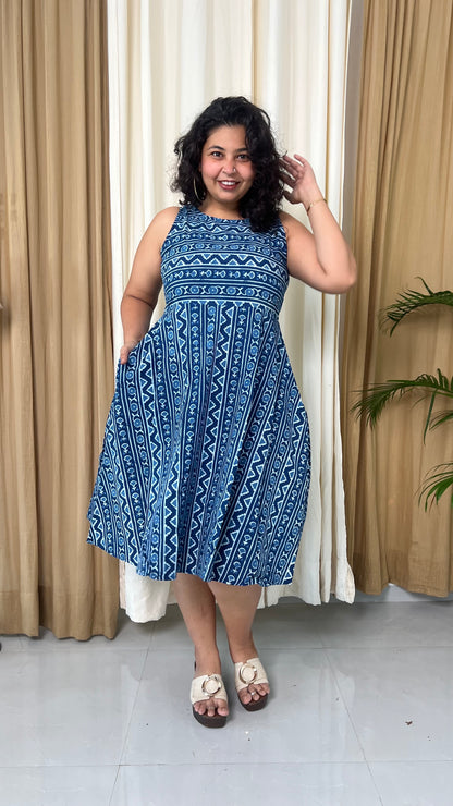 Indigo Fit & Flare Cotton Dress