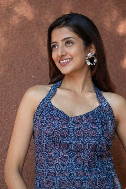 Cotton Kurti Blue halter Neck