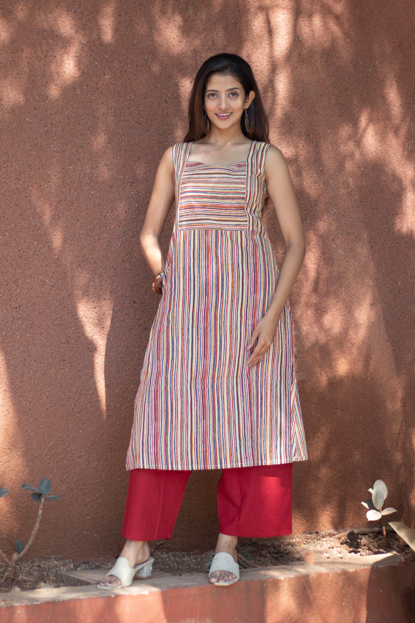 Cotton Kurti Square Neck with lines