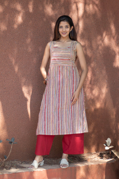 Cotton Kurti Square Neck with lines