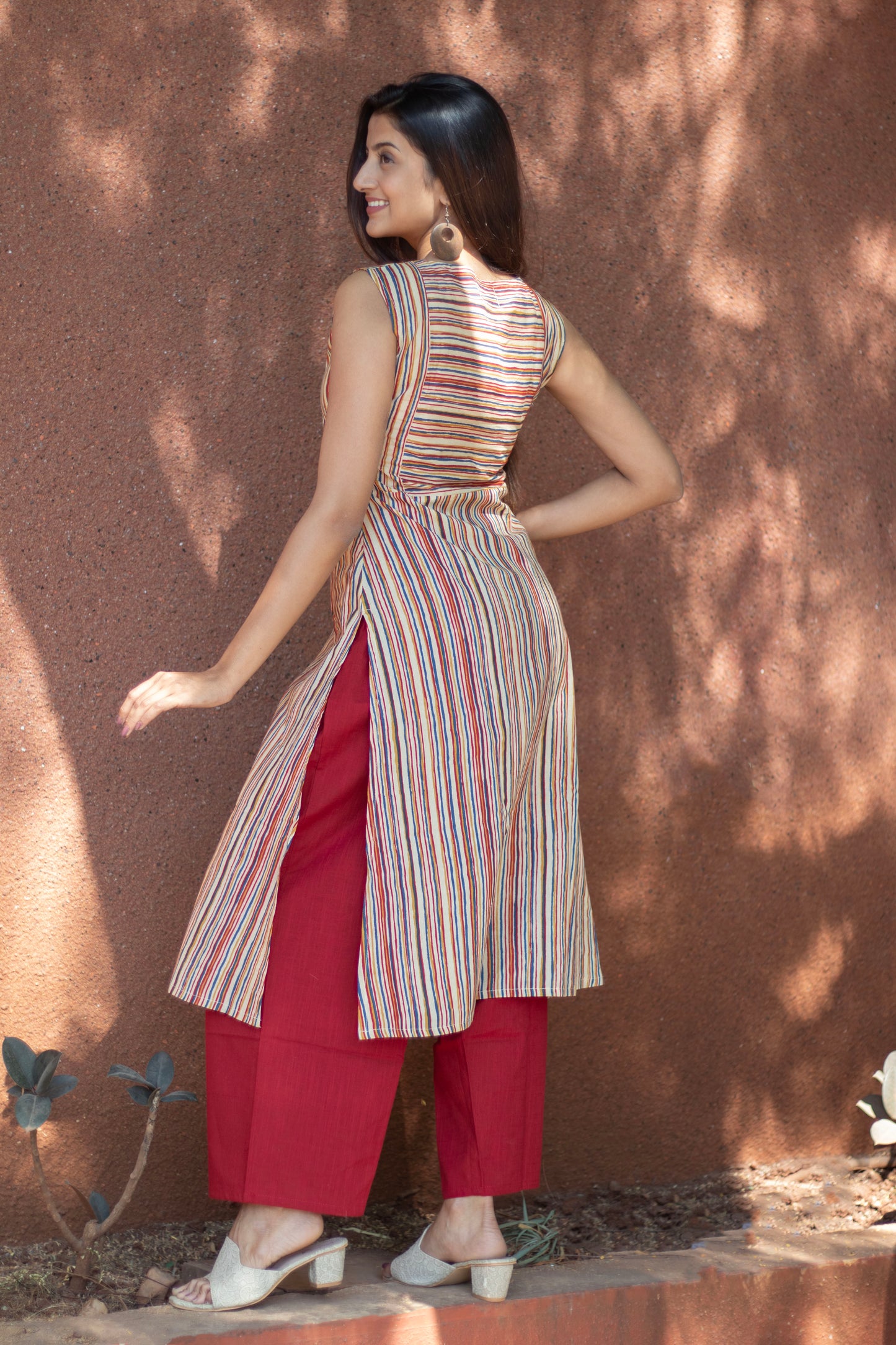 Cotton Kurti Square Neck with lines